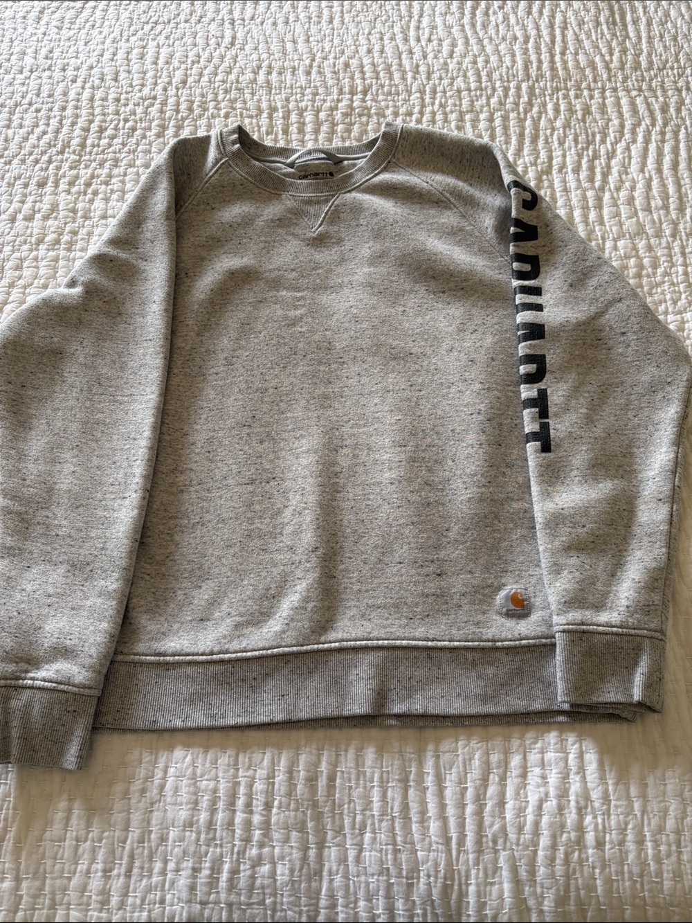 Carhartt Women’s Unisex Heather Gray Crewneck Black Sleeve Lettering EUC XXL